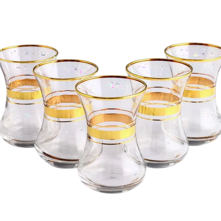 Pasabahce Aida Tea Glass Large W/Gold Trim 6pcs