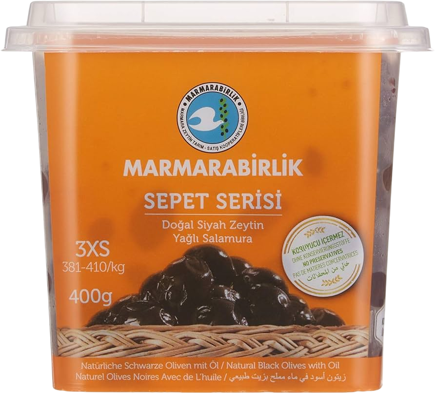 Marmarabirlik Natural Black Olives With/Oil Medium 800 g