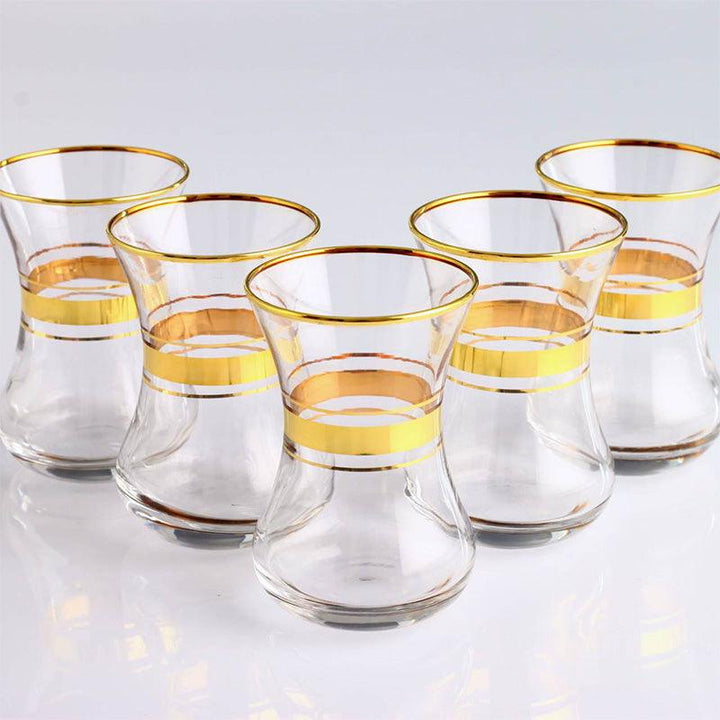 Pasabahce Aida Tea Glass Large W/Gold Trim 6pc